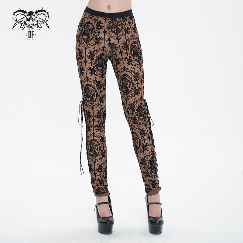 PT10702 Gothic brown queen patterned printed sexy ladies see through leggings