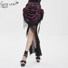 Load image into Gallery viewer, ESKT07802 Black and Red Velvet Paneling with Soft Rose Mesh Gothic Skirt
