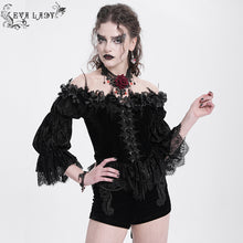 Load image into Gallery viewer, ETT04001 Black Off-shoulder three-quarter sleeve Gothic T-shirt&nbsp;
