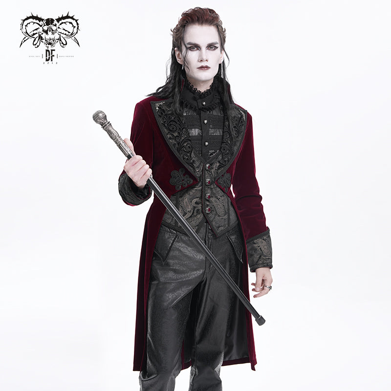 CT25402 RED Gothic faux two piece embossed dress coat