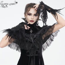 Load image into Gallery viewer, EGE00201 Black gothic Flocked rose mesh feather sleeves

