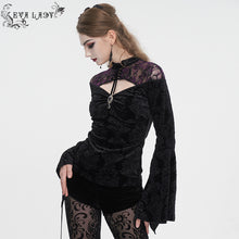 Load image into Gallery viewer, ETT03302 purple lace stitching small stand collar long sleeve T-shirt
