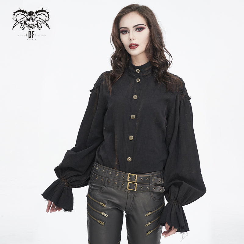 SHT11401 Steampunk Distressed Women Long Sleeve Shirt