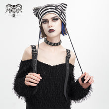 Load image into Gallery viewer, AS16501 black and white Punk woolen hat with pin and chain
