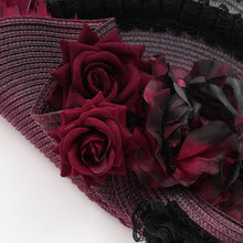 Load image into Gallery viewer, EAS02402 black and red Half-rimmed feather flower headband straw hat
