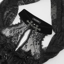 Load image into Gallery viewer, ESKT058 Stand collar ribbon tied steel button velvet dress
