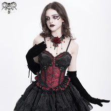 Load image into Gallery viewer, CST00802 Sexy Women Gothic Lace Up Rose Jacquard Pleated Suspender Corset
