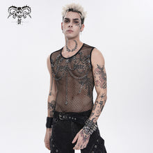 Load image into Gallery viewer, TT317 Large Diamond Mesh &amp; Faux Leather Paneled Woven Punk T-Shirt
