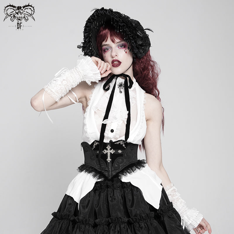 SHT09702 White Gothic daily life Sleeveless women Blouse