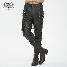 Load image into Gallery viewer, PT24402 Brown Steampunk brush-off leather trousers
