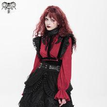 Load image into Gallery viewer, SHT07602 red daily flowers shoulder flared sleeves striped laced up gothic sexy women blouse

