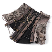 Load image into Gallery viewer, CA046 Steampunk brown zipper up tie-dye ripped knitted collar for women
