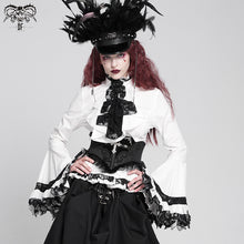 Load image into Gallery viewer, SHT00902 party gothic big flared sleeves bandage black and white color contrast women blouse with necktie
