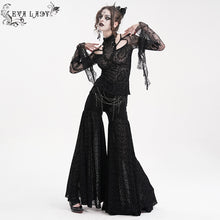 Load image into Gallery viewer, EPT017 Velvet and burnt-out flower mesh bell-bottom gothic women pants
