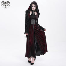 Load image into Gallery viewer, CT26002 Red Gothic shiny velvet halterneck hooded women coat
