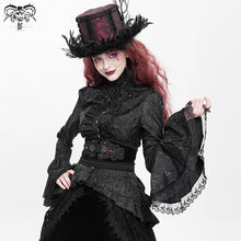 Load image into Gallery viewer, SHT01701 Women short front and long back flared sleeves Gothic black ruffled lace blouse
