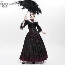 Load image into Gallery viewer, ESKT07002 Wine Gothic 3D velvet flower pattern skirt with corset
