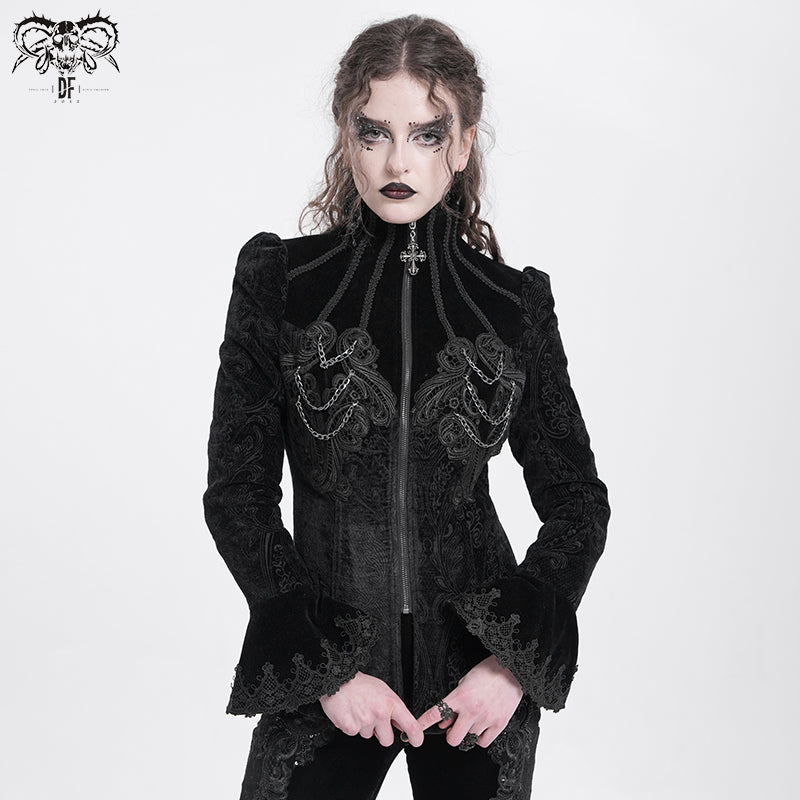 CT25801 Gothic round stand collar velvet coat