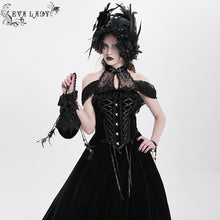 Load image into Gallery viewer, ESKT058 Stand collar ribbon tied steel button velvet dress
