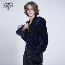 Load image into Gallery viewer, SHT13302 Blue Pleated velvet V-neck shirts
