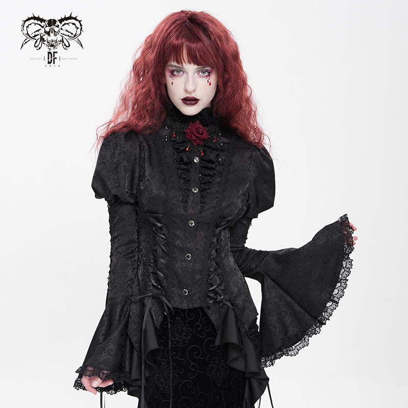 SHT14201 Black Love-shaped Jacquard Gothic Shirt