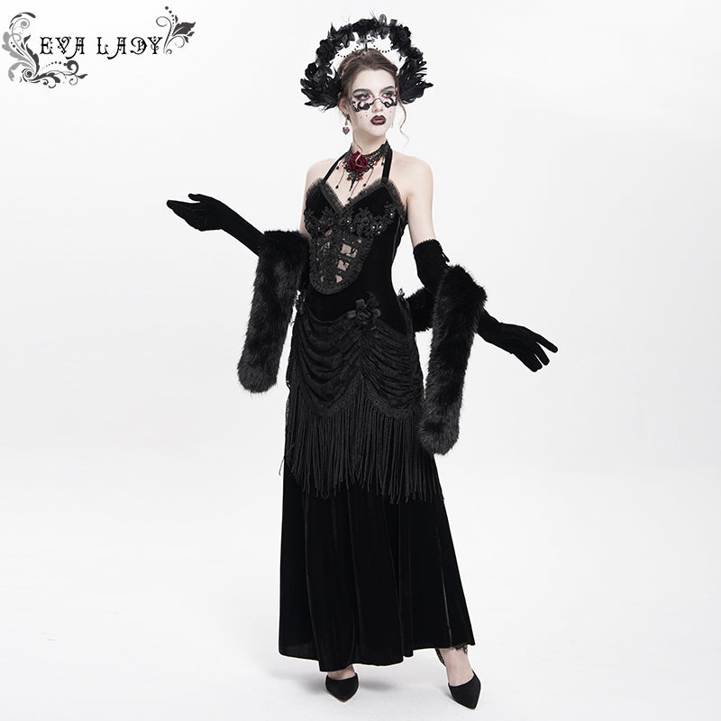 ESKT06501 Gothic velvet dress with fur collar