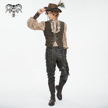 Load image into Gallery viewer, PT24402 Brown Steampunk brush-off leather trousers
