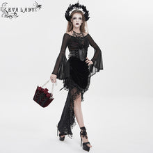 Load image into Gallery viewer, ESKT07801 Black Velvet Paneling with Soft Rose Mesh Gothic Skirt
