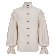 Load image into Gallery viewer, SHT04802 steampunk puff sleeve high collar cotton and linen men white shirts
