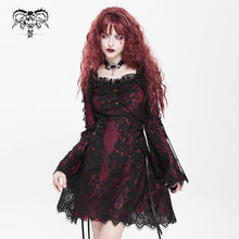 Load image into Gallery viewer, SKT24502 Red floral Lace Long Sleeve Gothic Dress

