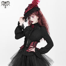 Load image into Gallery viewer, SHT07601 Autumn 3D appliqued shoulder lace stand collar striped black gothic women blouse
