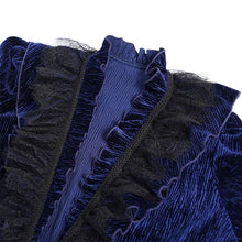 Load image into Gallery viewer, SHT13302 Blue Pleated velvet V-neck shirts
