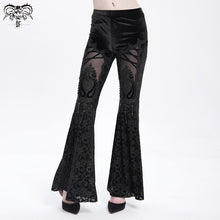 Load image into Gallery viewer, PT272 Hollow out Thigh mesh flocked flared trousers

