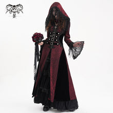 Load image into Gallery viewer, CT24702 Red Women Gothic long hooded long sleeve lace coat
