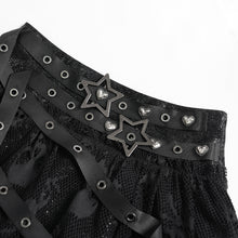 Load image into Gallery viewer, SKT25801 Punk Skull Mesh-Paneled, Snake-Print Faux Leather Micro-Mini Skirt with Multiple Straps
