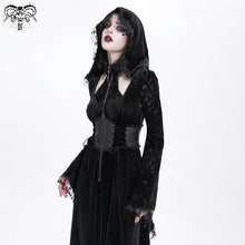 Load image into Gallery viewer, CT26001 Gothic shiny velvet halterneck hooded jacket
