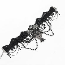 Load image into Gallery viewer, AS273 Gothic Necklace with Bow, Tassels, Lace, and Fine Beaded Chain Pendant
