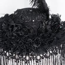 Load image into Gallery viewer, EAS019 Long and short tassel black big round widow hat
