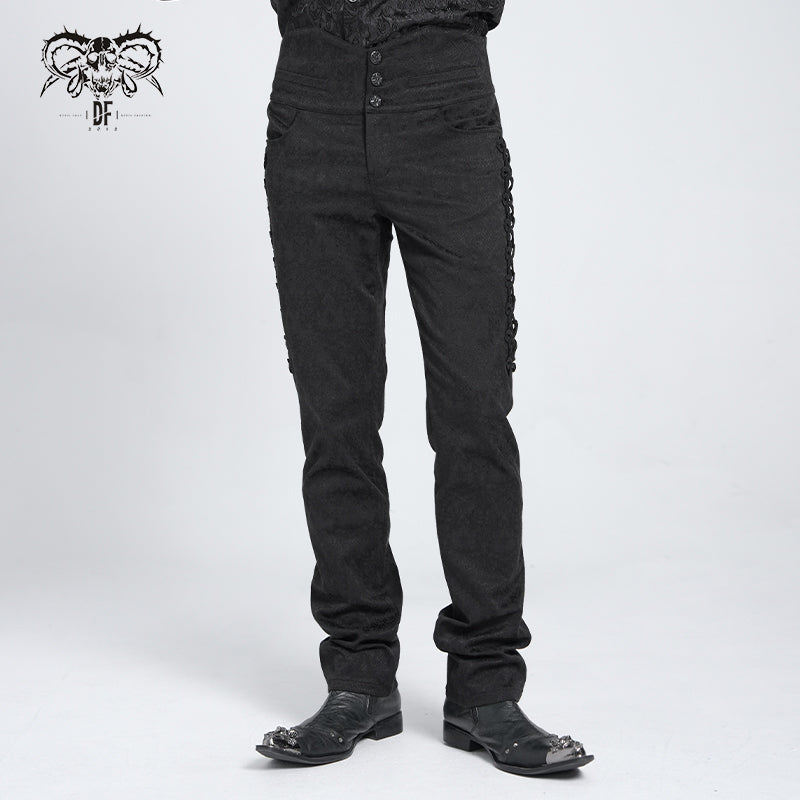 PT010 formal party jacquard men high waist floral Gothic trousers