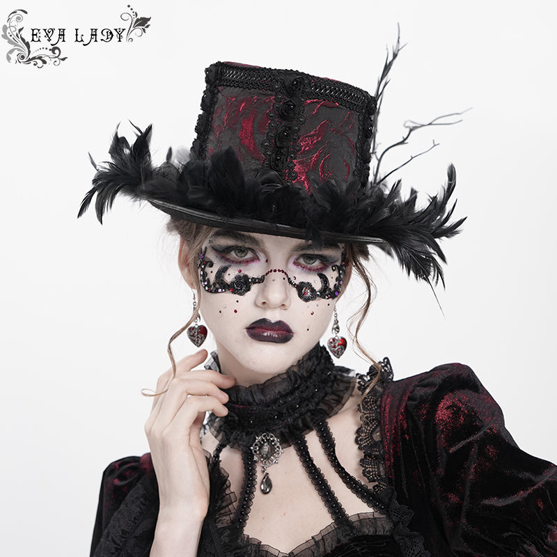 EAS038 Gothic rose feather branch decorated hat