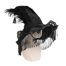 Load image into Gallery viewer, EAS043 Polka-Dot Wizard Hat with Long Tassels, Feathers and Rose
