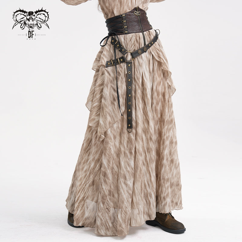 SKT20702 Brown pirate style High waist two-tone chiffon women Steampunk skirt