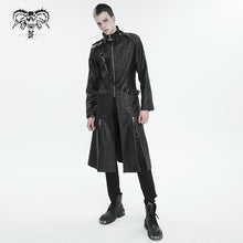 Load image into Gallery viewer, CT209 Cracked Faux Leather Men&#39;s Long Coat With Hanging Rivets studded bullet belt
