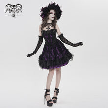 Load image into Gallery viewer, SKT256 Gothic Jacquard and Purple Satin Patchwork Slip Dress
