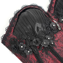 Load image into Gallery viewer, CST00802 Sexy Women Gothic Lace Up Rose Jacquard Pleated Suspender Corset
