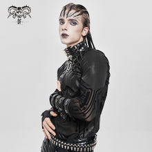 Load image into Gallery viewer, TT302 Circuit diagram flocked print stand-up collar punk T-shirt
