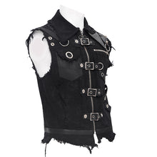 Load image into Gallery viewer, WT091 Asymmetric Twill and Leather Punk Vest
