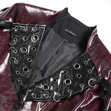 Load image into Gallery viewer, CT27602 Red Punk-Style Mid-Length Coat with Glossy Finish and Multiple Straps
