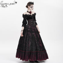 Load image into Gallery viewer, ESKT07002 Wine Gothic 3D velvet flower pattern skirt with corset
