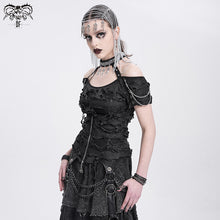 Load image into Gallery viewer, TT291 Ripped knitted halterneck off-shoulder punk T-shirt
